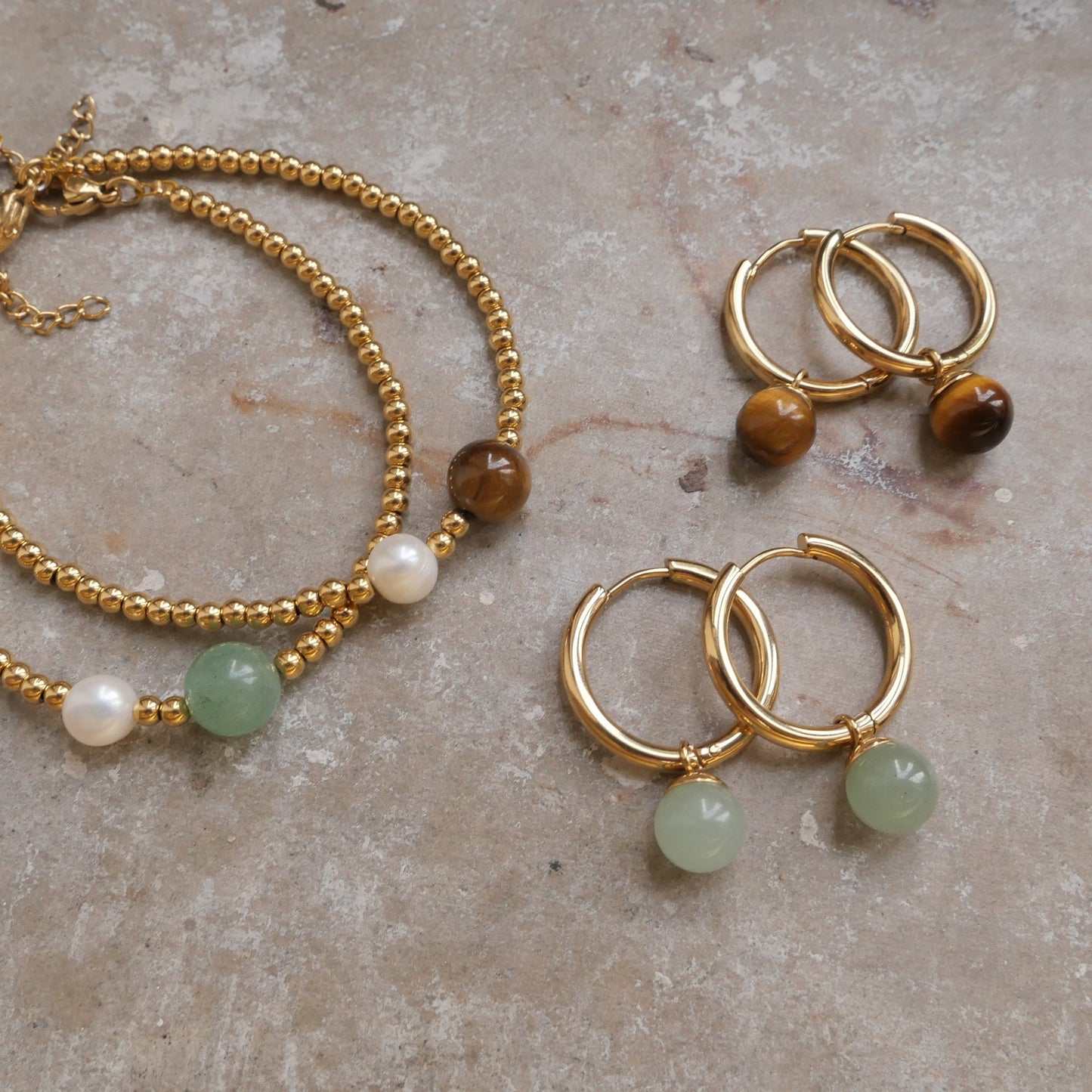AC Oslo STEEL STONE armbånd, grønn Aventurin og perle-the-feelgood-shop