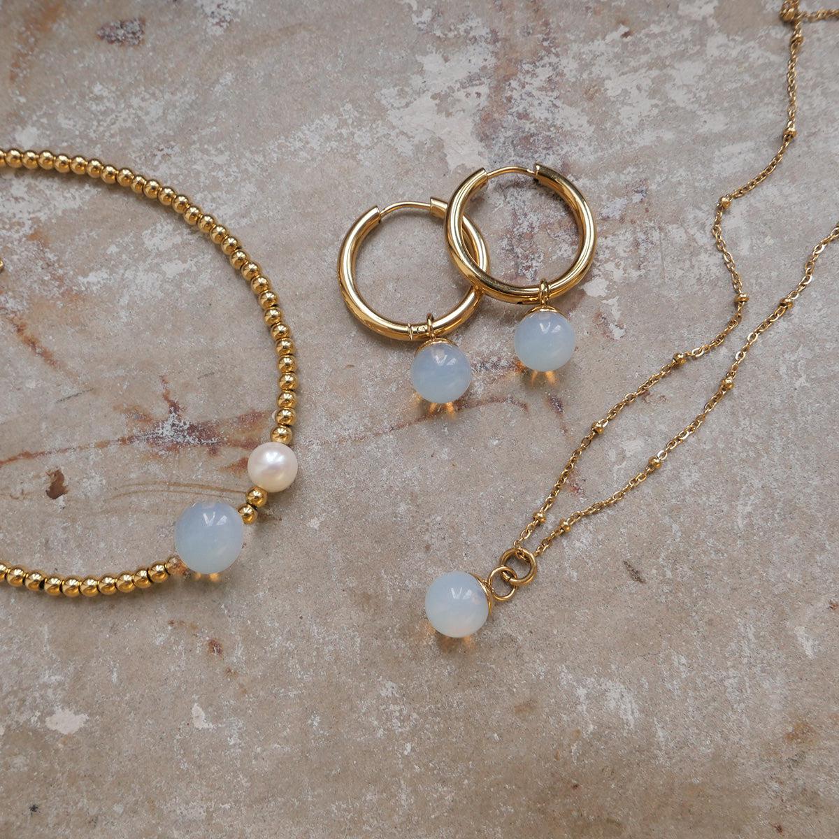 AC Oslo STEEL STONE armbånd Moonstone og perle-the-feelgood-shop