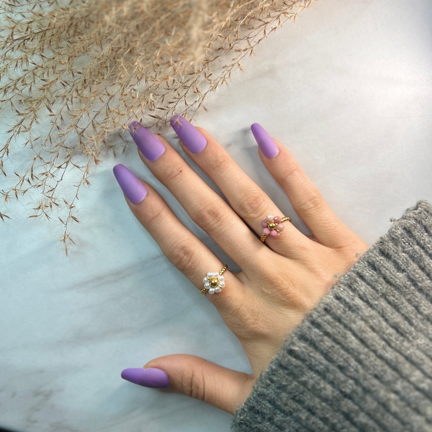 FLOWER Krystall Ring, Justerbar, Rosa turmalin-the-feelgood-shop