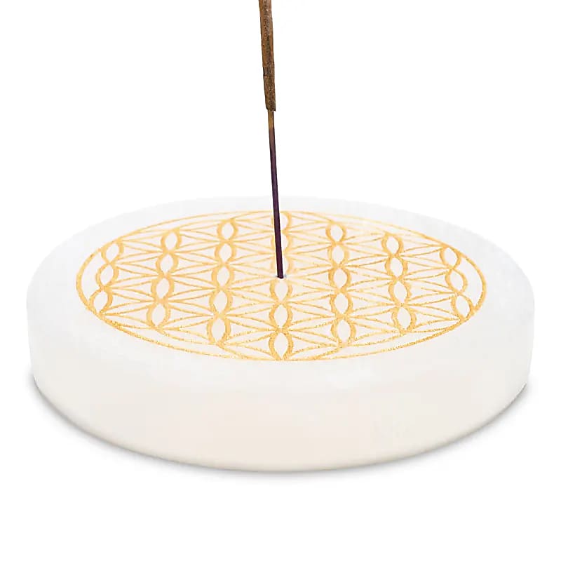 FLOWER OF LIFE Røkelsesholder Selenitt Rund-the-feelgood-shop