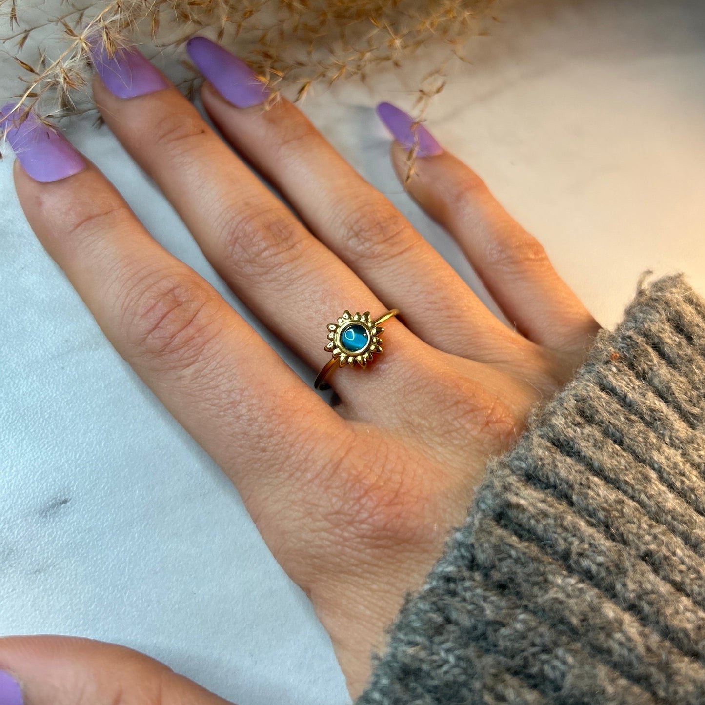 SUNSHINE Krystal Ring, Justerbar, Blå-the-feelgood-shop