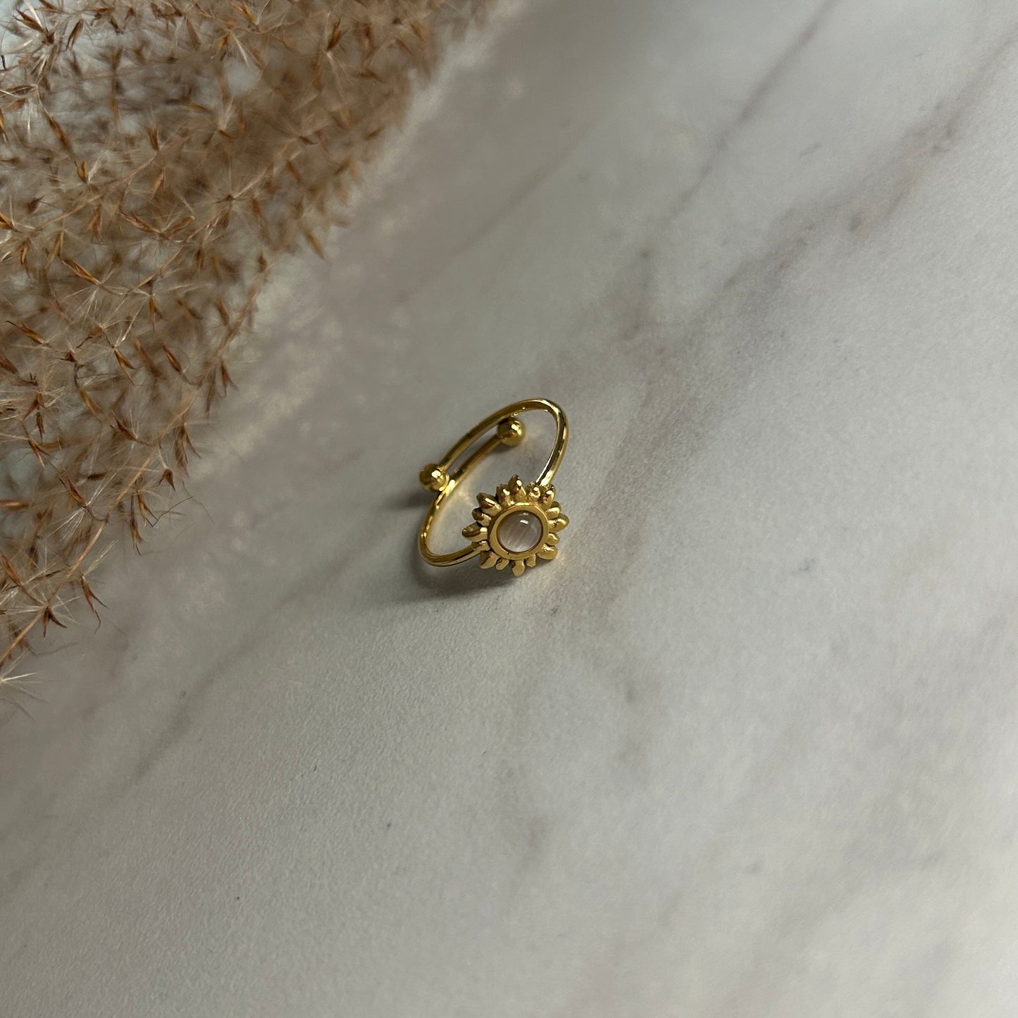 SUNSHINE Krystall Ring, Justerbar, Hvit-the-feelgood-shop
