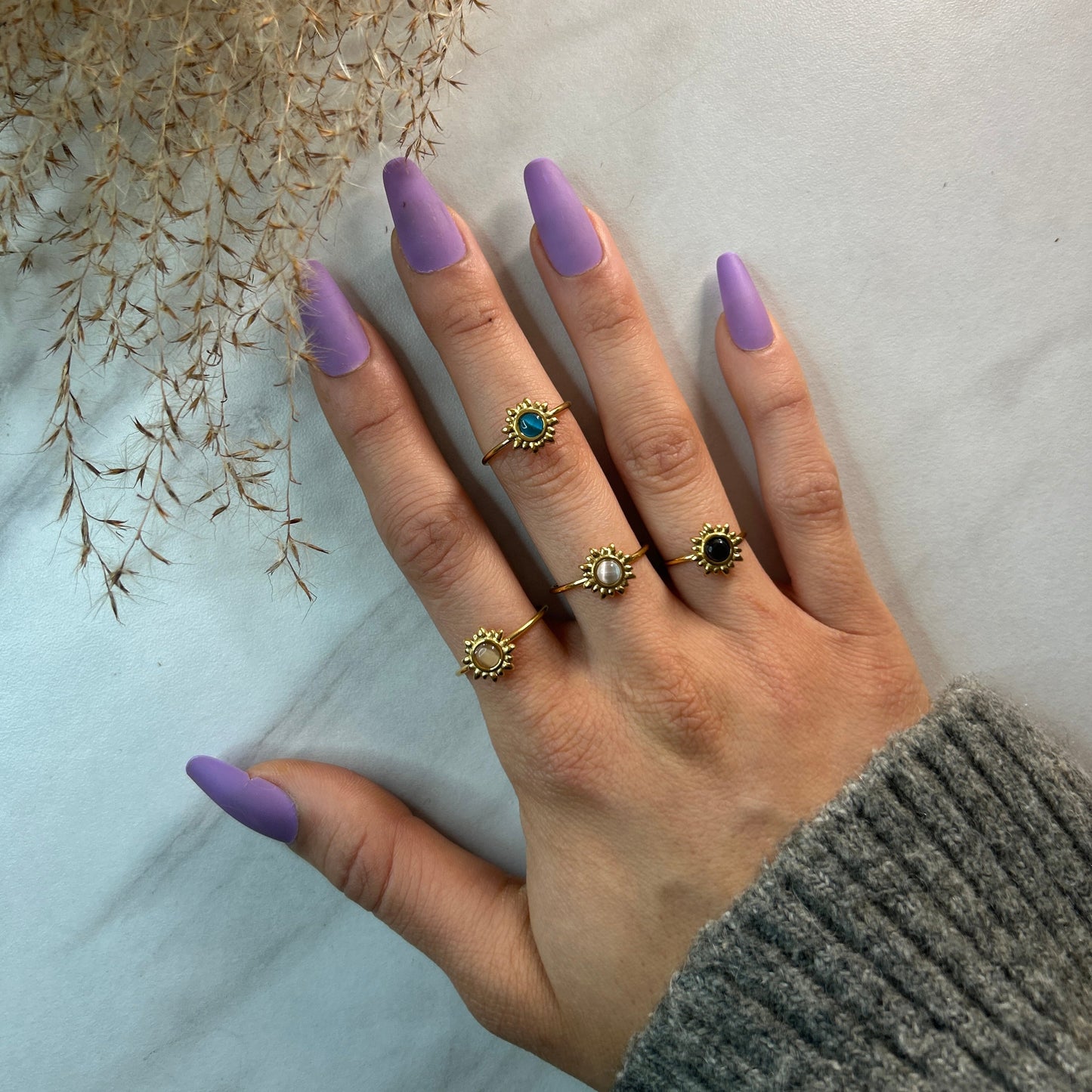 SUNSHINE Krystall Ring, Justerbar, Hvit-the-feelgood-shop