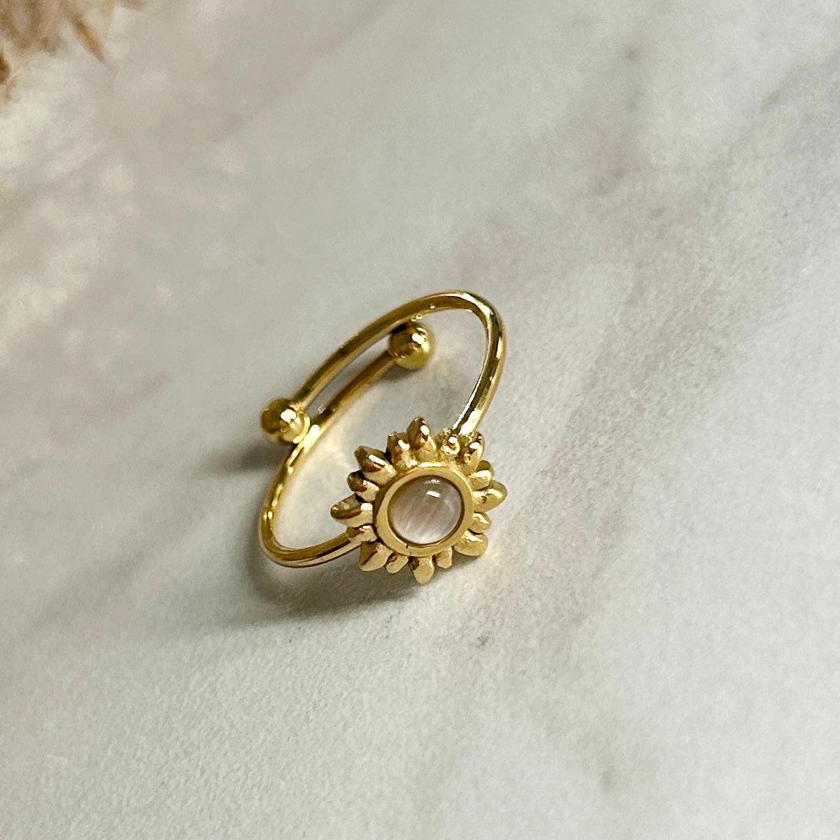 SUNSHINE Krystall Ring, Justerbar, Hvit-the-feelgood-shop