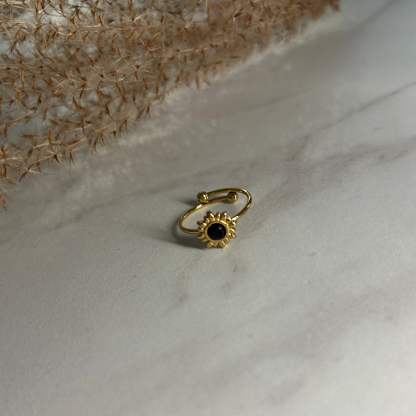 SUNSHINE Krystall Ring, Justerbar, Svart-the-feelgood-shop