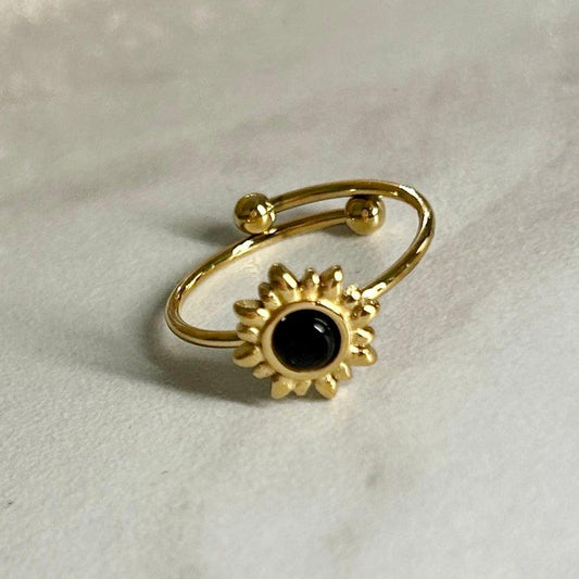 SUNSHINE Krystall Ring, Justerbar, Svart-the-feelgood-shop