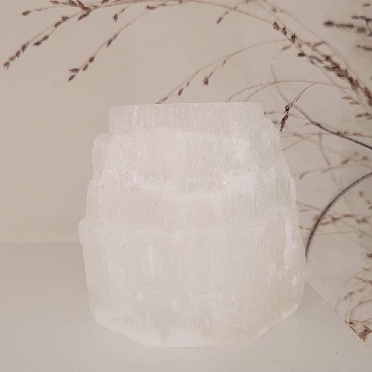 Telysholder Selenitt Rå Spiss 8 cm-the-feelgood-shop