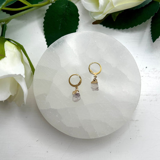 CRYSTAL HOOPS Krystall Øreringer Rosenkvarts