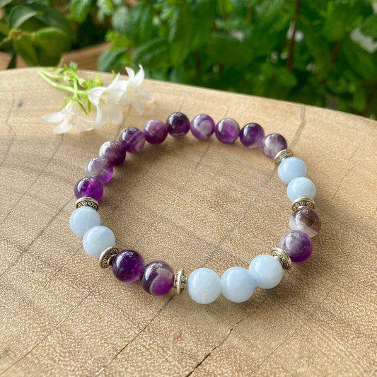 Armbånd med krystallene ametyst og aquamarin