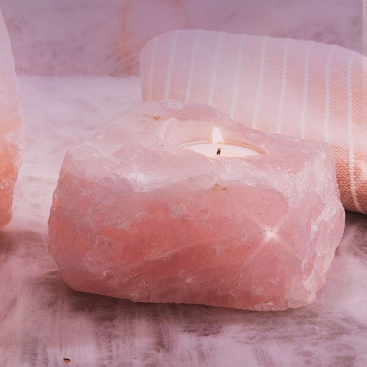 Telysholder Rosenkvarts Rå